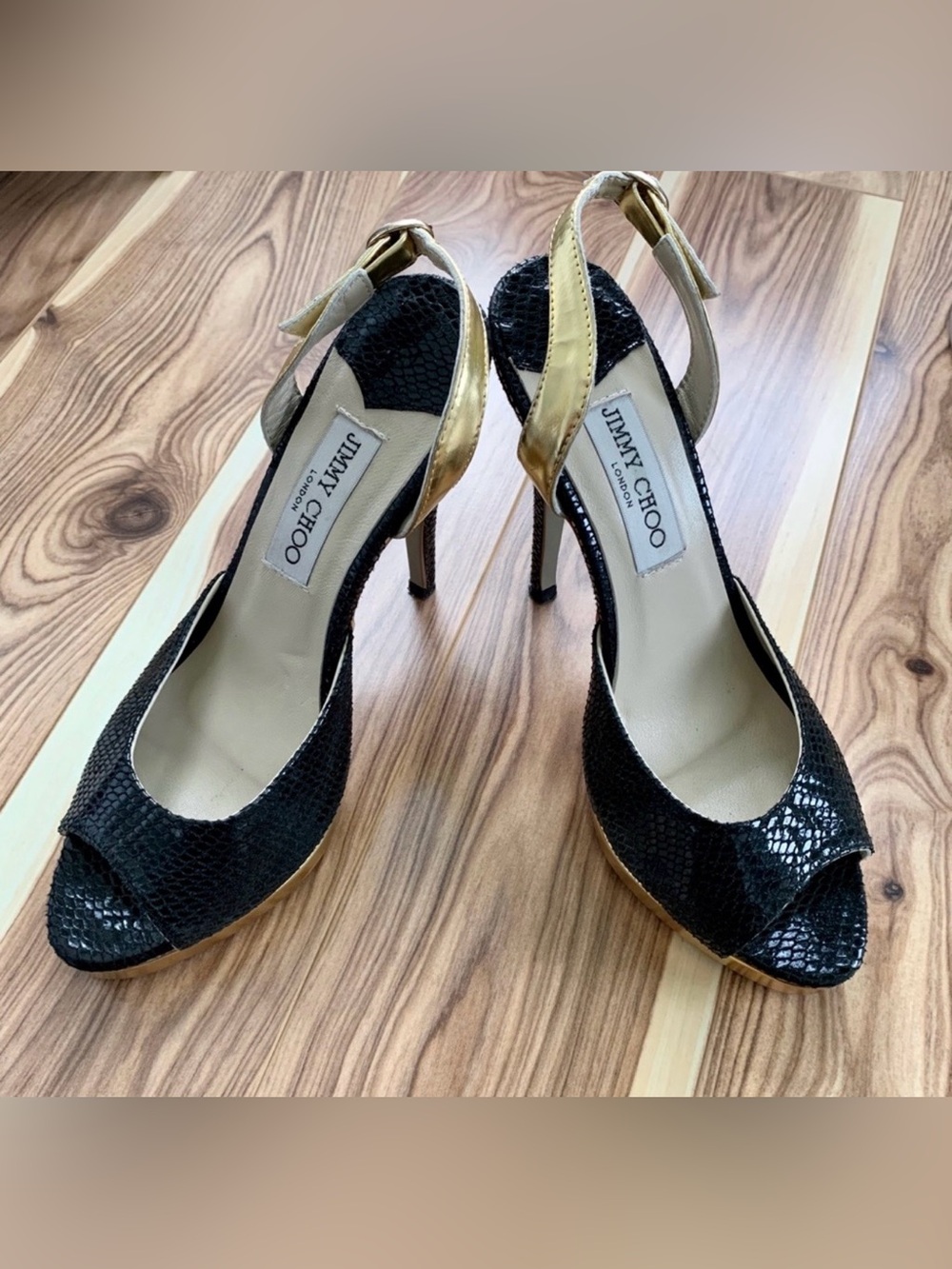 Jimmy Choo Black & Gold Platform Heels Size 7
